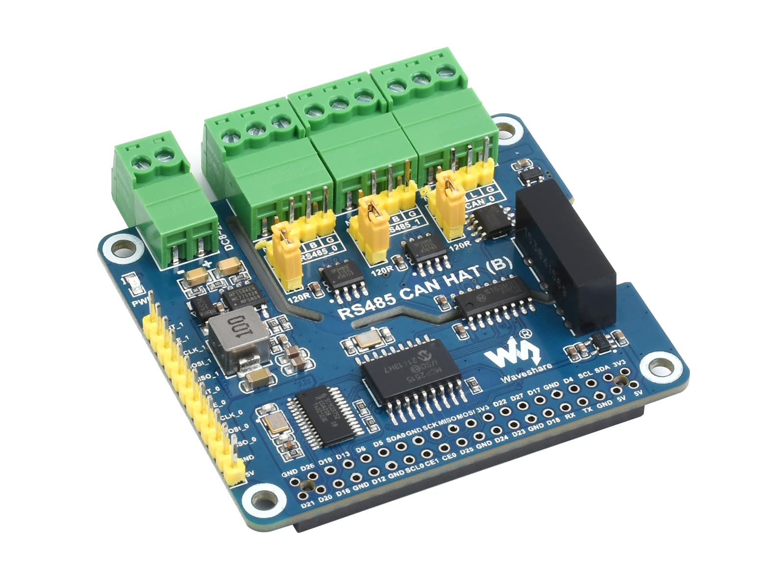 Изолированная CAN-шляпа RS485 (B) для Raspberry Pi, 2-канальный RS485 и 1-канальный CAN, множественная защита — фото 2