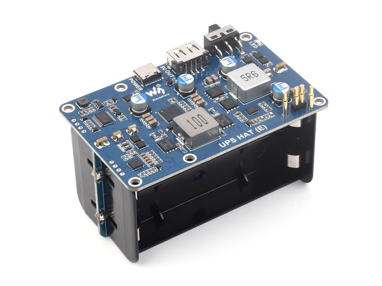 UPS HAT (E) для Raspberry Pi, поддерживает 4 литиевых аккумулятора 21700 (НЕ входят в комплект), двунаправленную быструю зарядку, выход 5 В, 6 А, разъем Pogo Pins, ИБП Raspberry Pi — фото 2