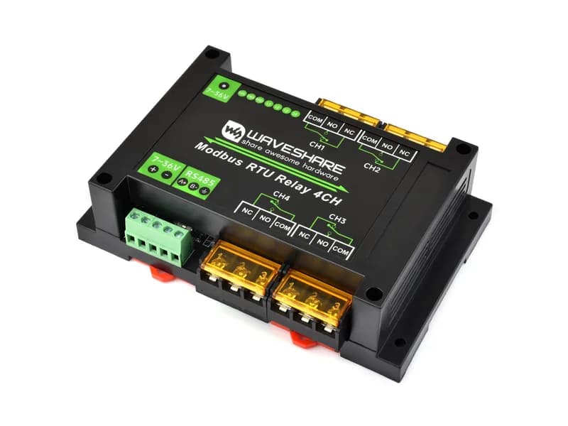 4-канальный промышленный релейный модуль Modbus RTU – 30 А, RS485, светодиодные индикаторы, монтаж на рейку