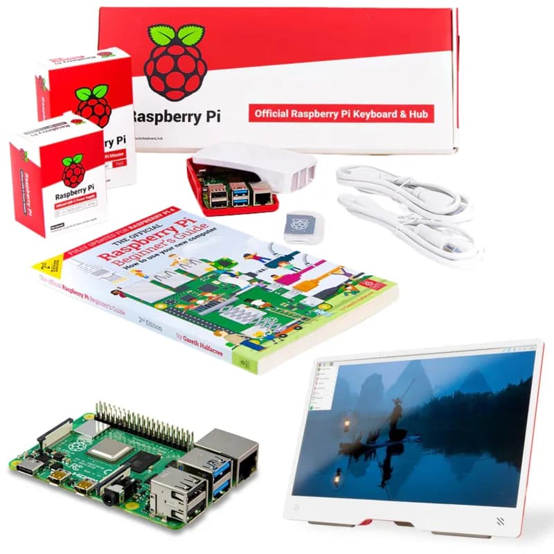 Настольный комплект Pakronics® Raspberry Pi® 4, 8 ГБ, с монитором (красный/белый)