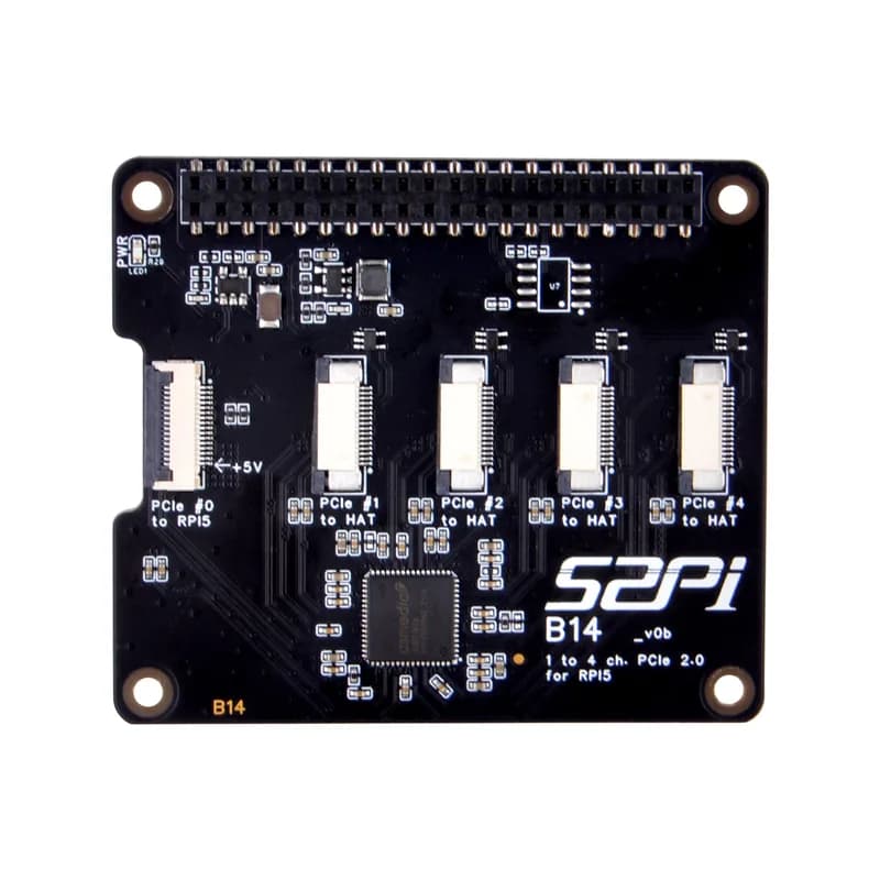 52Pi B14 Quad FPC PCIe HAT для Raspberry Pi 5, B14 HAT интерфейс PCIe от 1 до 4 с 40-контактным разъемом GPIO для Raspberry Pi 5