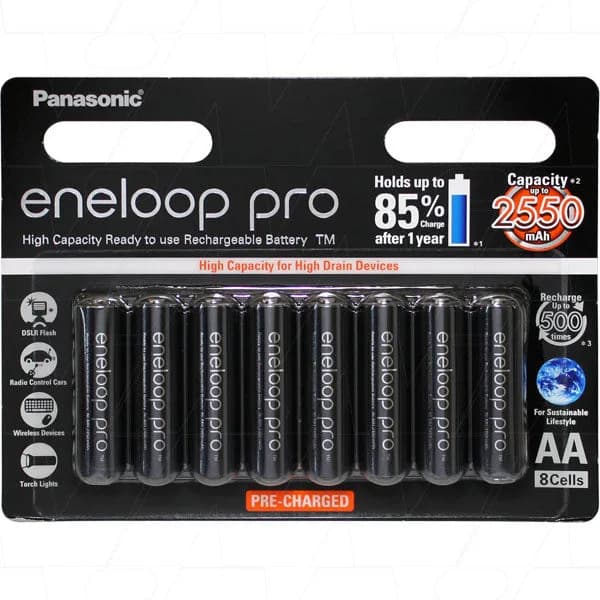 Аккумуляторные батареи Panasonic ENLOOP Pro AA 1,2 В, 2,55 Ач, упаковка из 8 шт.