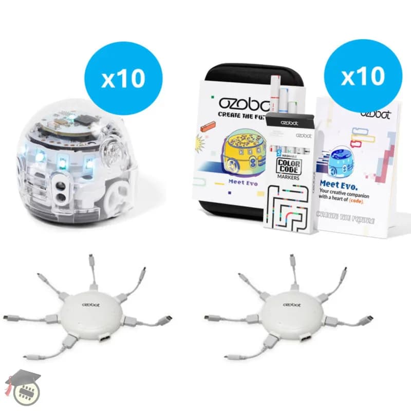 Комплект Ozobot Evo из 10 штук с 2 зарядными устройствами