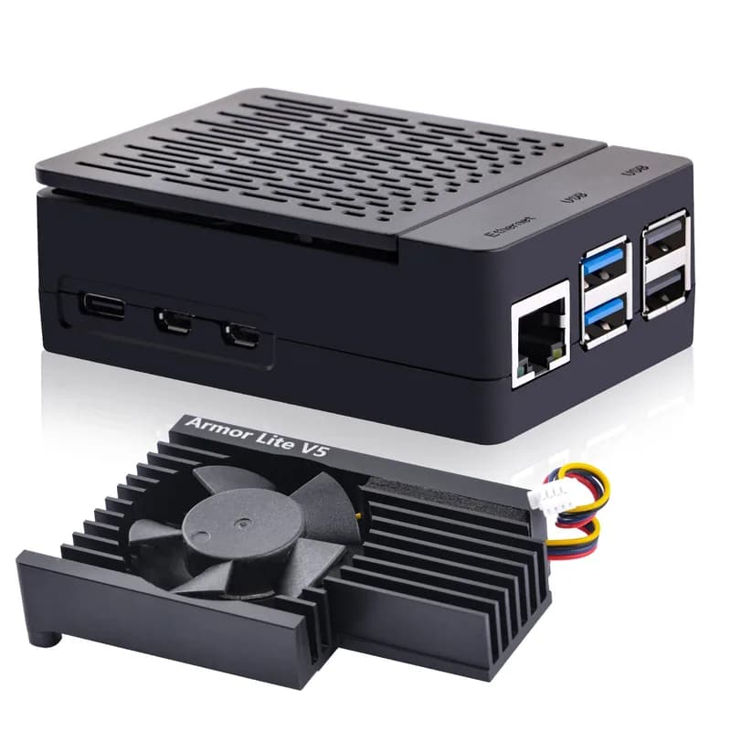 52Pi ABS чехол черный корпус для Raspberry Pi 5 с кулером Armor Lite V5