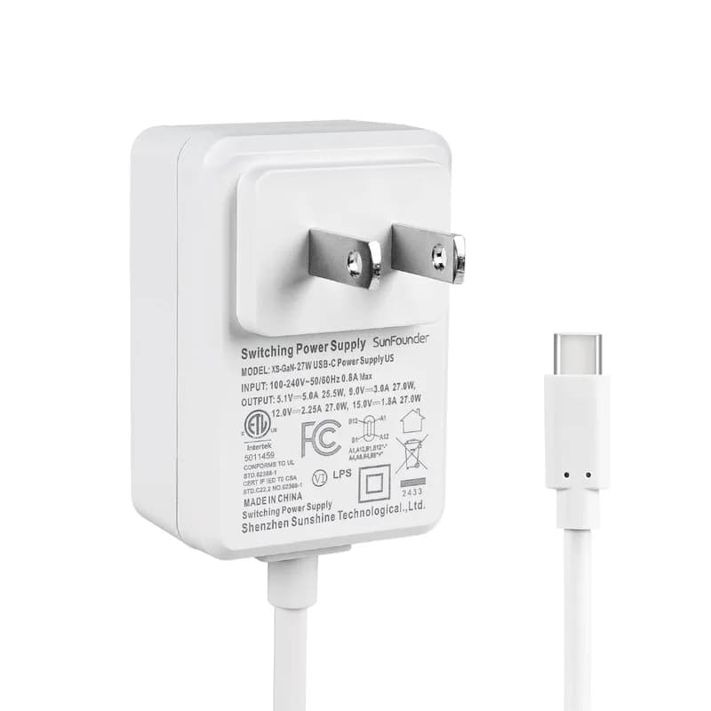 Блок питания SunFounder 27 Вт PD для Raspberry Pi 5, 5,1 В, 5 А GaN, 1,2 м, 3,6 фута, адаптер USB-C для Raspberry Pi 5 8G/4G/2G/Raspberry Pi 4/Pironman 5 (в списке ETL)