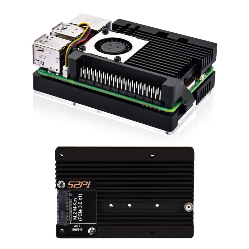 Бронированный чехол с адаптером M.2 M-key PCIe3.0 x1 для Raspberry Pi 5, поддержка твердотельных накопителей M.2 NVMe 2230,2242,2260,2280