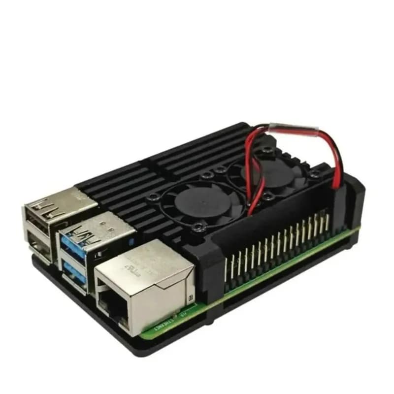 Металлический алюминиевый корпус Raspberry Pi с двойными вентиляторами для Raspberry Pi 4B (черный)