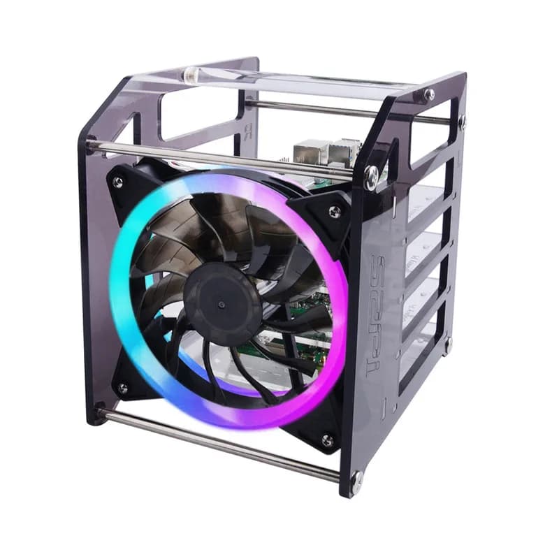 Акриловый кластерный корпус 52Pi Rack Tower (4 слоя) со светодиодной подсветкой RGB и большим вентилятором охлаждения для Raspberry Pi / Jetson Nano