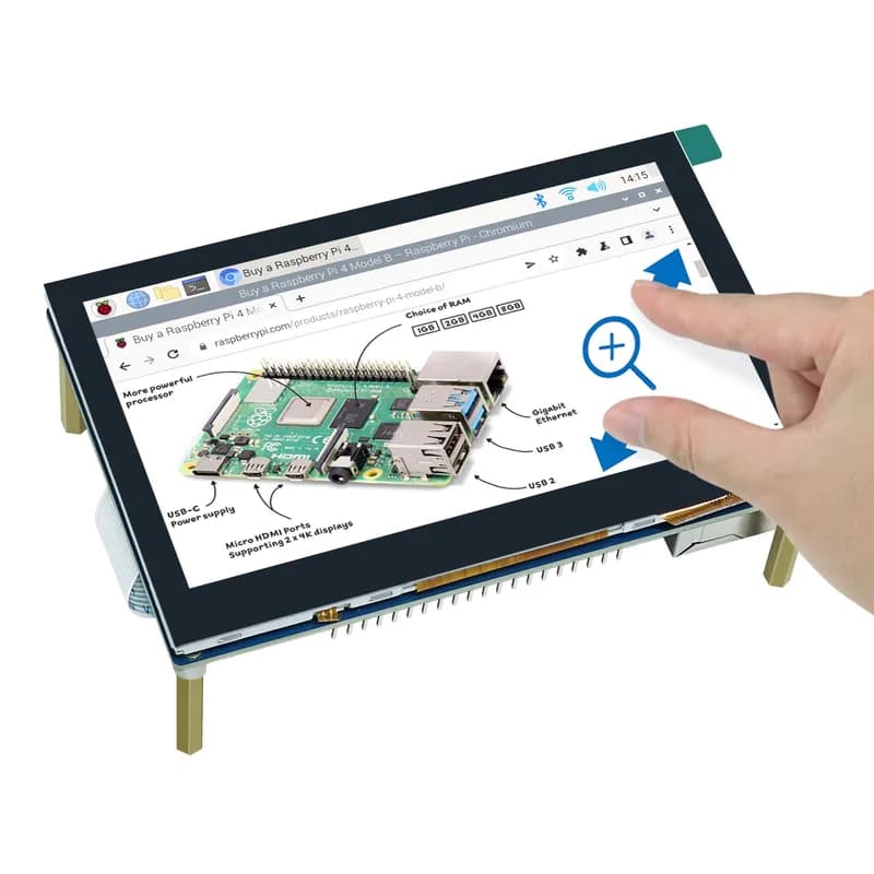 Freenove 4,3-дюймовый сенсорный монитор для Raspberry Pi 5 4 B 3 B+ A+, IPS-дисплей 800x480 пикселей, 5-точечный сенсорный емкостный экран, порт MIPI DSI без драйверов
