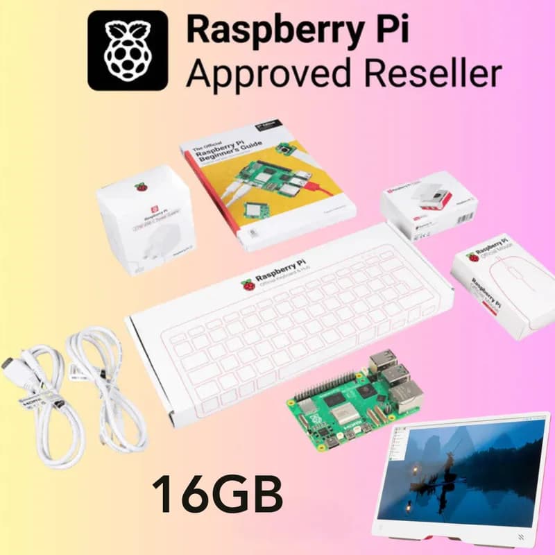 Настольный комплект Pakronics® Raspberry Pi® 5 16 ГБ с монитором (красный/белый)