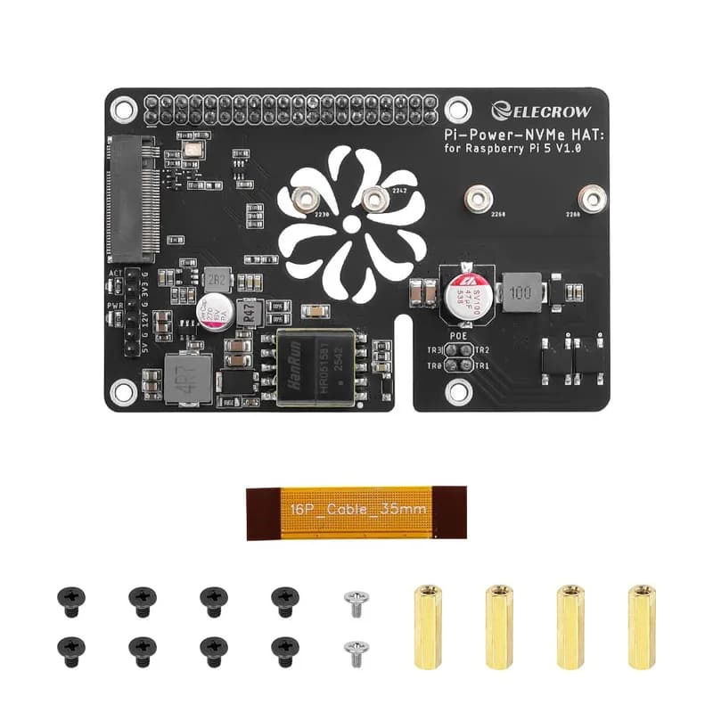 Pi Power M.2 NVMe и PoE+ Hat для Raspberry Pi 5, поддержка твердотельных накопителей M.2 NVMe 2230/2242/2260/2280