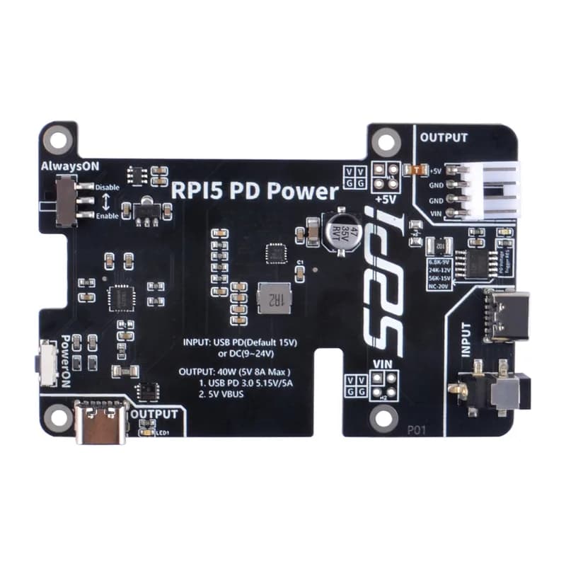 52Pi PD для Raspberry Pi 5 8 ГБ 4 ГБ, с переключателем Always-ON, автоматическим запуском и функцией ручного управления питанием