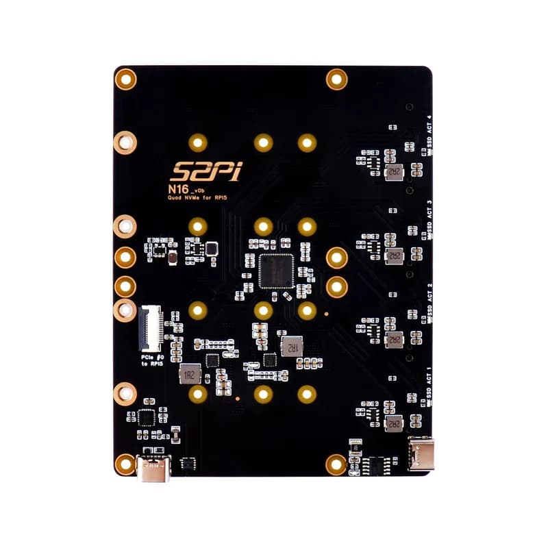 52Pi N16 Quad NVMe для Raspberry Pi 5, поддержка твердотельных накопителей M.2 NVMe 2230/2242/2260/2280