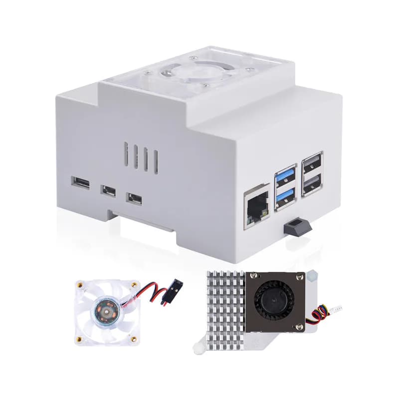 Корпус из АБС-пластика на DIN-рейку с официальным радиатором для Raspberry Pi 5, модульный блок для электрических панелей, активный кулер Pi 5 для Raspberry Pi 5 8 ГБ/4 ГБ