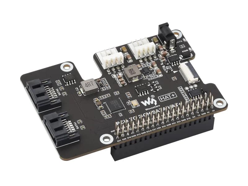 Адаптер PCIe к 2-канальному SATA для Raspberry Pi 5, поддерживает протокол жесткого диска SATA, встроенные двойные светодиодные индикаторы и EEPROM, HAT + Standard, без драйверов, Plug And Play